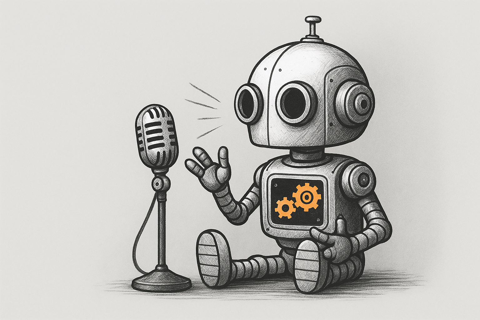 Robot con micrófono representando un agente de voz